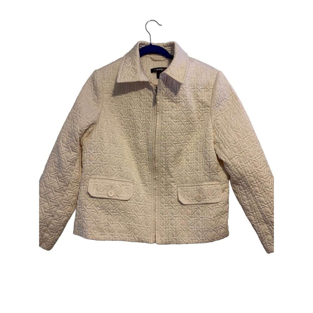 Weather Tamer White Quilted Geometric Zip Up‎ Jacket Womens XL